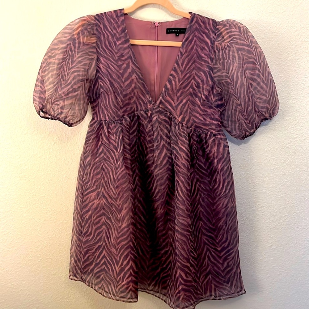 Endless Rose Purple Zebra-Print Puff Sleeve Mini Dress